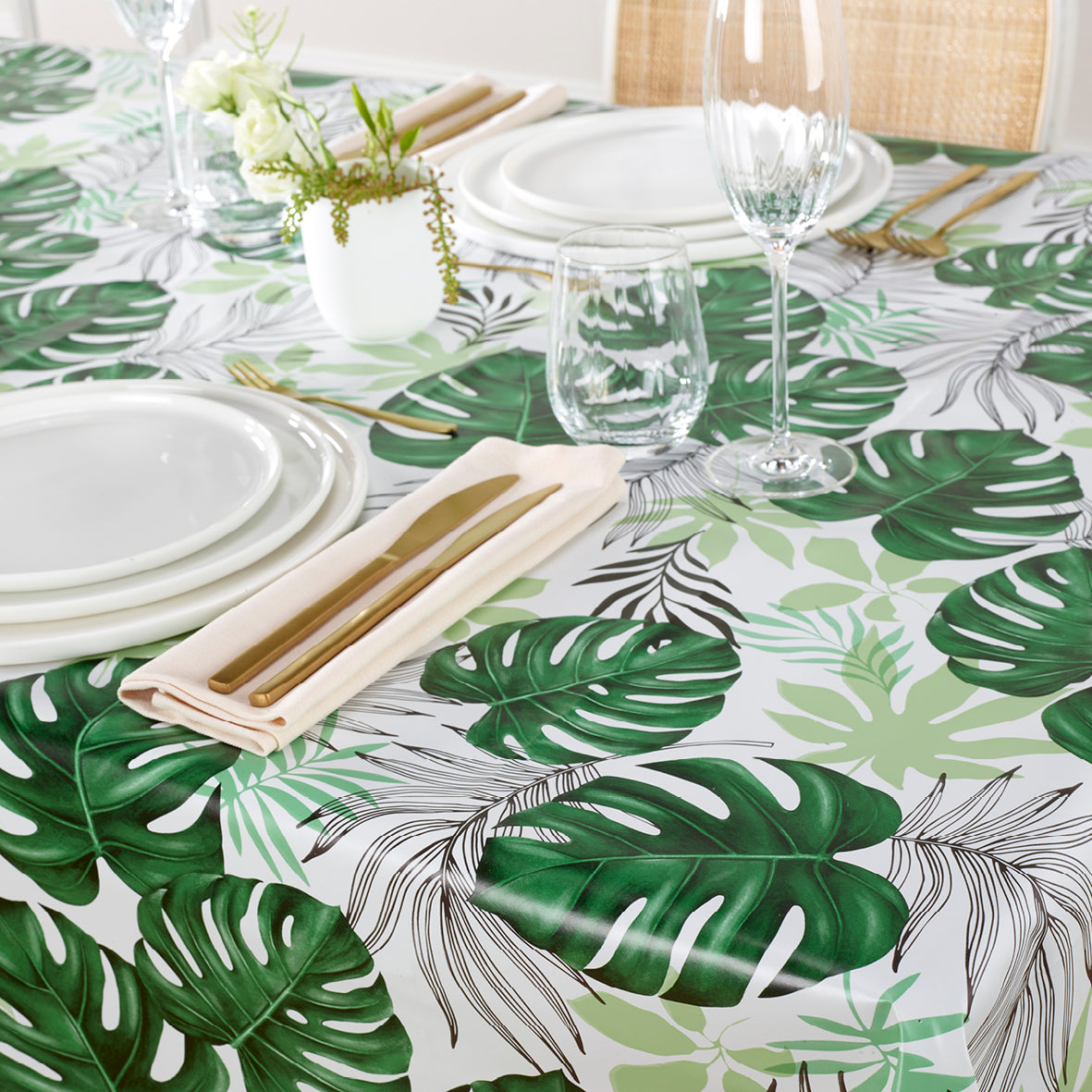 Tablecloth - Feuilles de palmier White