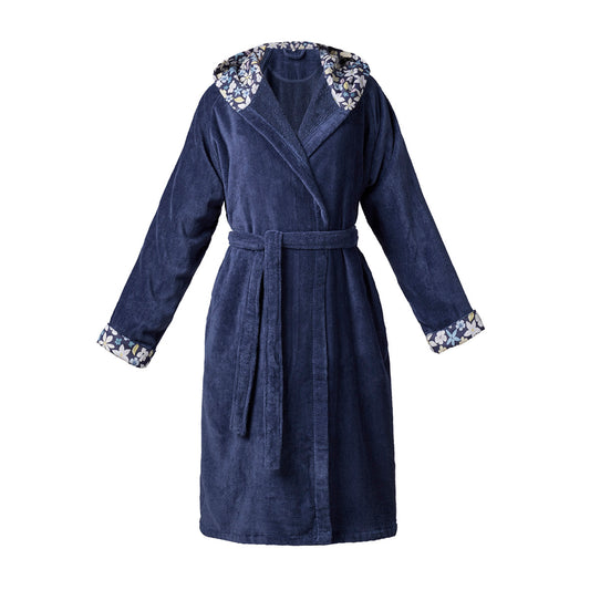 Hooded bathrobe - Etoile de printemps Navy blue