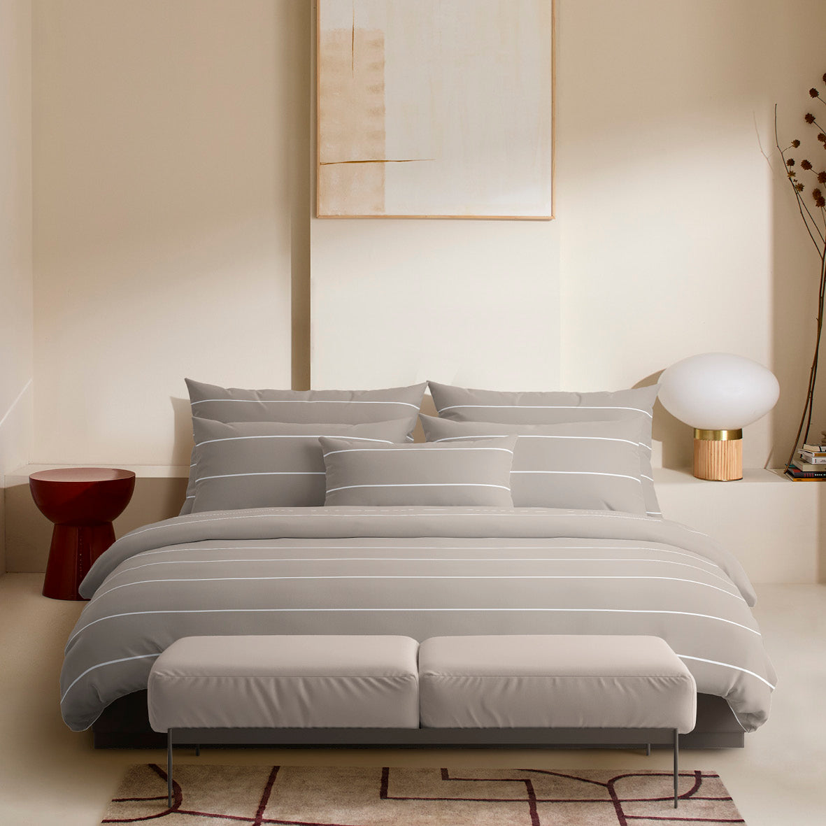 Housse de couette + taie(s) d'oreiller satin de coton - Margaux Taupe