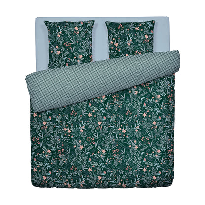 Housse de couette + taie(s) d'oreiller satin de coton - Jardin volant Vert