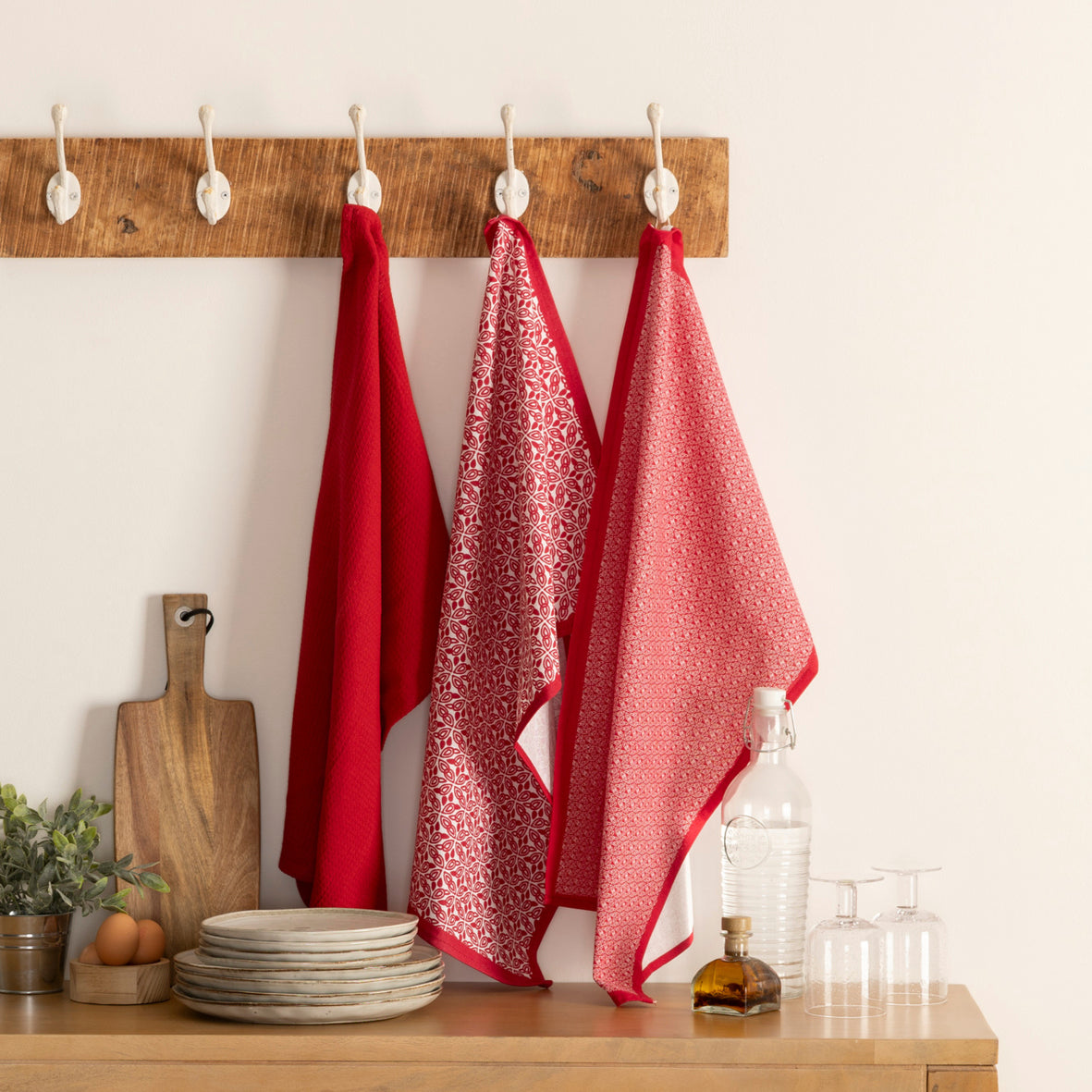 Set of 3 kitchen towels  Red - 70 x 45 x 0,3 cm