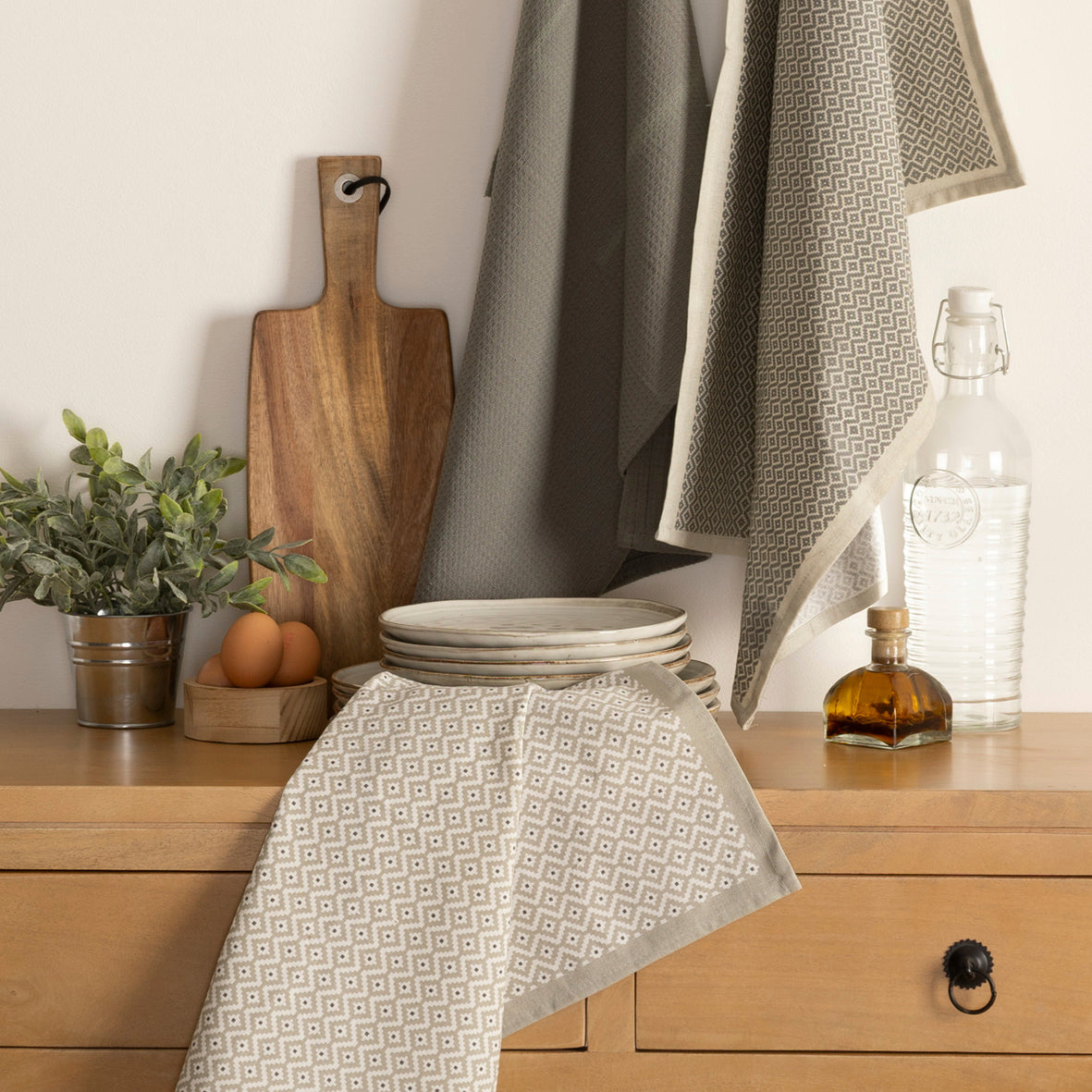 Set of 3 kitchen towels  Dark grey - 70 x 45 x 0,3 cm