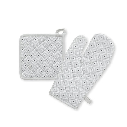 Set of oven mitt and pot holder  Grey  - 32 x 20 cm + 20 x 20 cm