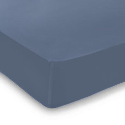 Fitted sheet cotton satin Uni Blue - 80 x 200 x 30 cm