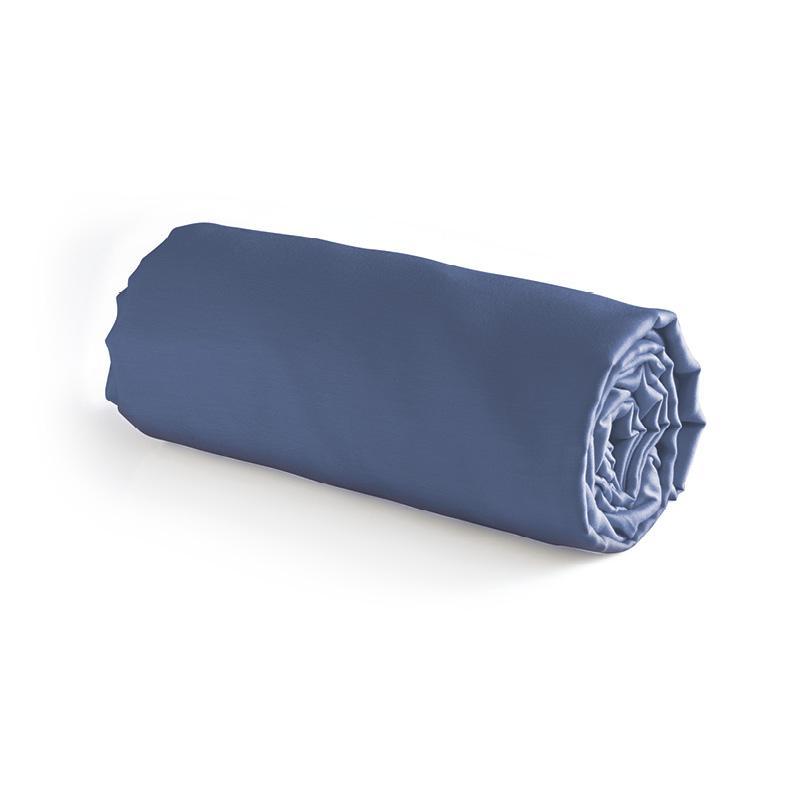 Fitted sheet cotton satin Uni Blue - 80 x 200 x 30 cm