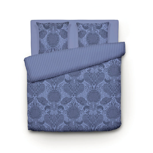 Duvet cover + pillowcase(s) cotton satin - Arles Blue 260 x 240 cm + 2 x (63 x 63 cm)