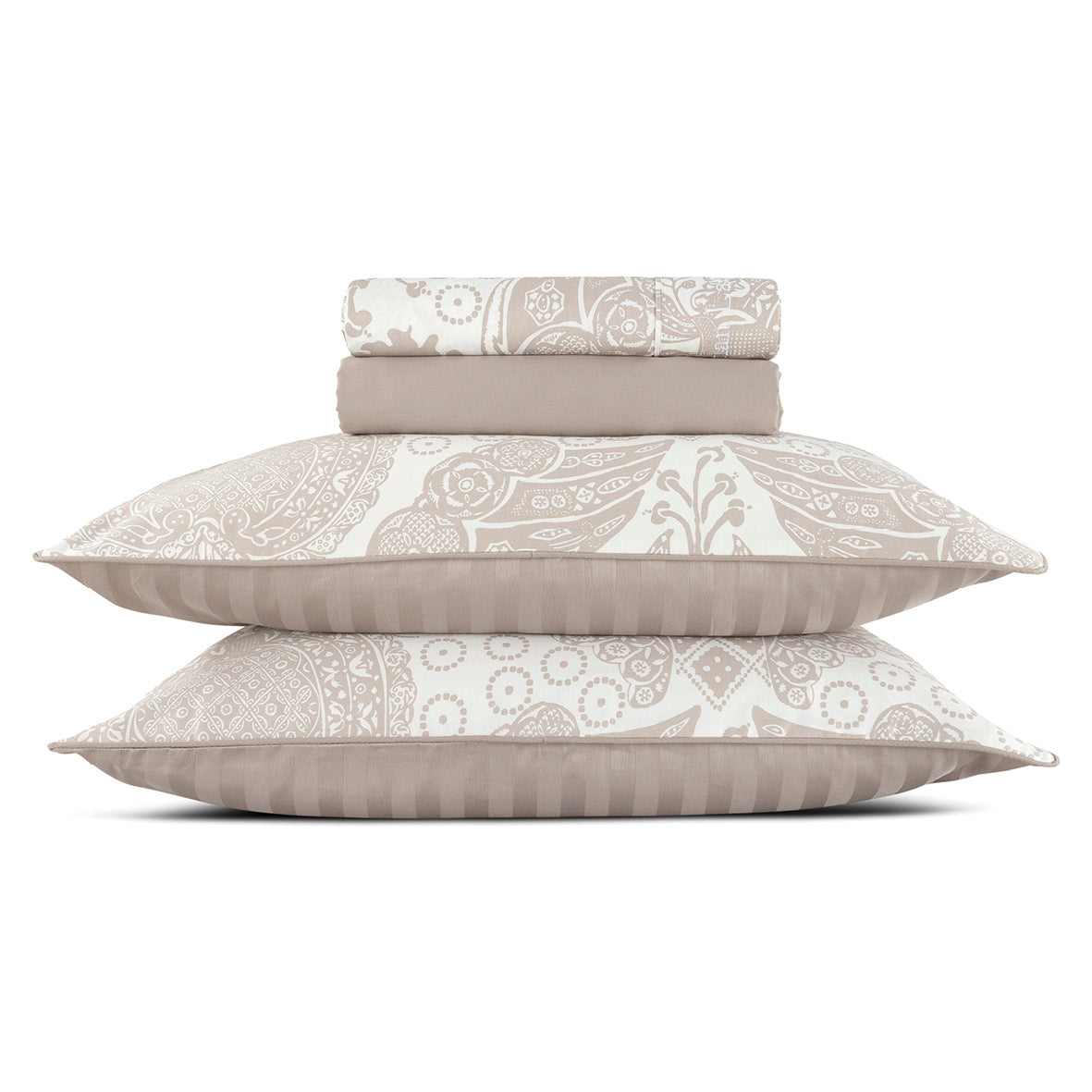 Set of sheets : fitted sheet, flat sheet, pillowcase(s) in cotton satin - Arles Taupe Drap plat : 230 x 290 cm Drap-housse : 170 180 x 190 200 cm