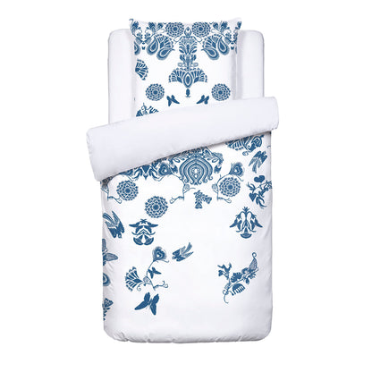 Duvet cover + pillowcase(s) cotton satin - Love Stories Blue / White 155 x 220 cm + 80 x 80 cm