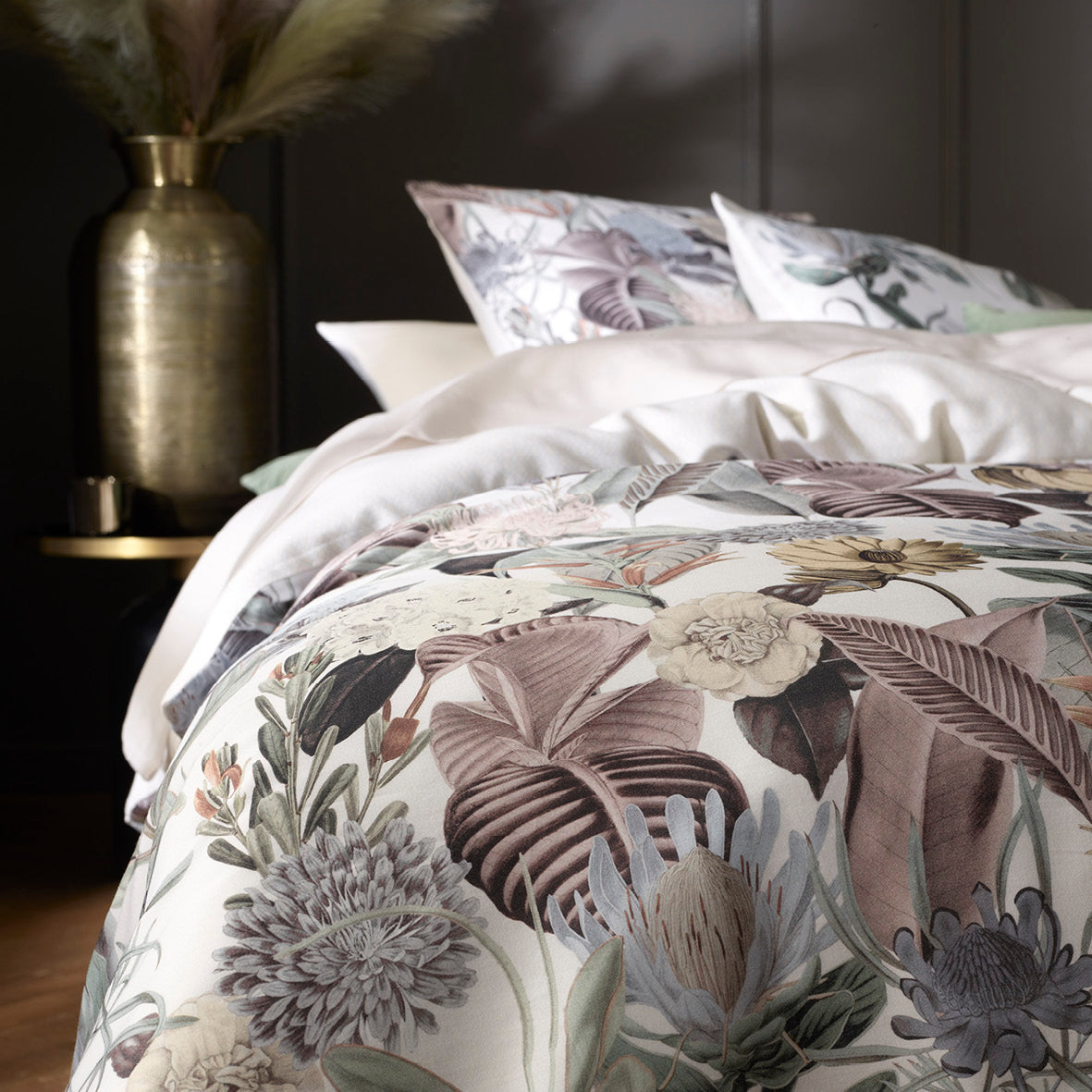 Duvet cover cotton satin Garden Taupe - 135 x 200 cm