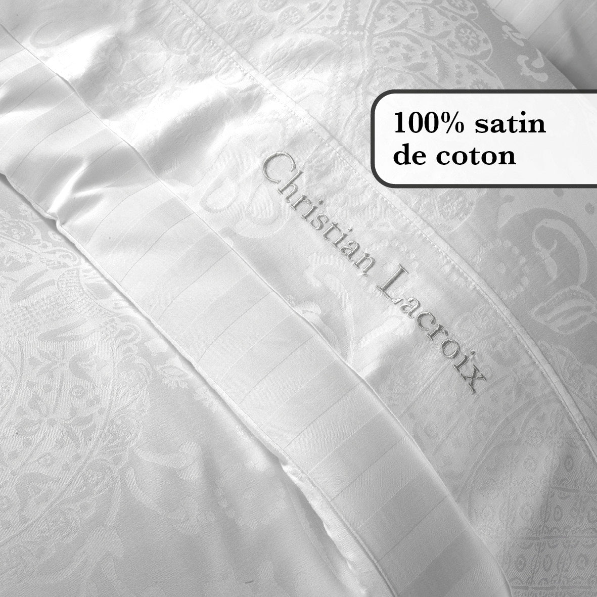 Flat sheet baby cotton satin Jacquard woven Arles White - 80 x 110 cm