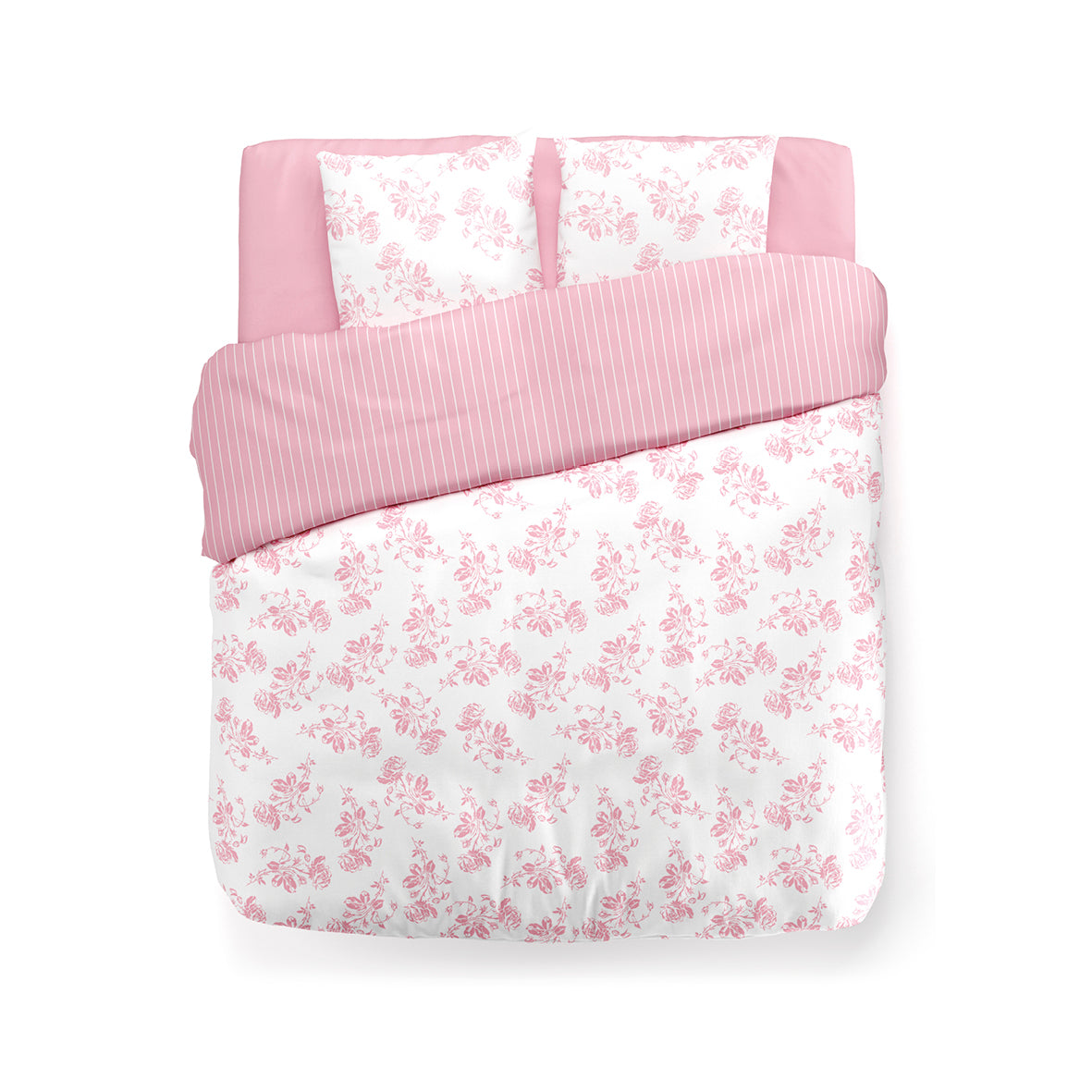 Duvet cover linen / cotton + 2 pillowcases - Roses pink Roses rose