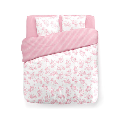 Duvet cover linen / cotton + 2 pillowcases - Roses pink Roses rose