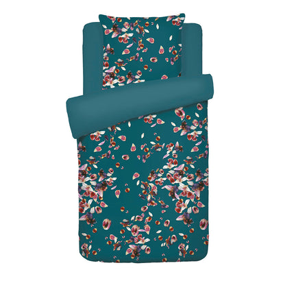 Duvet cover + pillowcase(s) cotton satin - Aurore Green / Dark green 155 x 220 cm + 80 x 80 cm