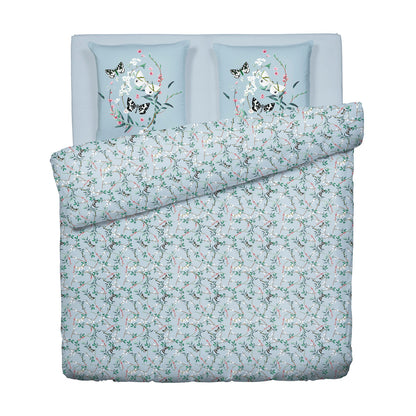 Duvet cover + pillowcase(s) cotton satin - Buddleia Small Teal