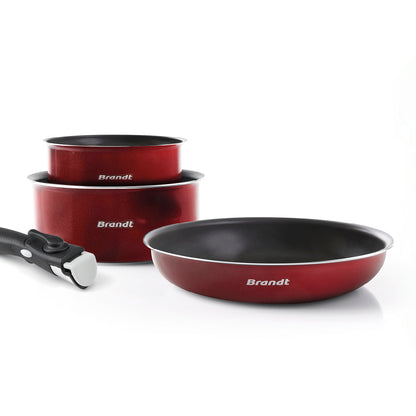 Set of 2 saucepans 16 + 20 cm and 1 skillet 24 cm with removable handle Red