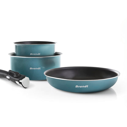 Set of 2 saucepans 16 + 20 cm and 1 skillet 24 cm with removable handle Blue