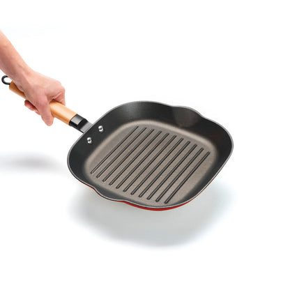 Honeycomb cast iron grill pan 28 cm - Red