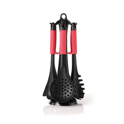 Set of 6 nylon utensils with PP stand Red