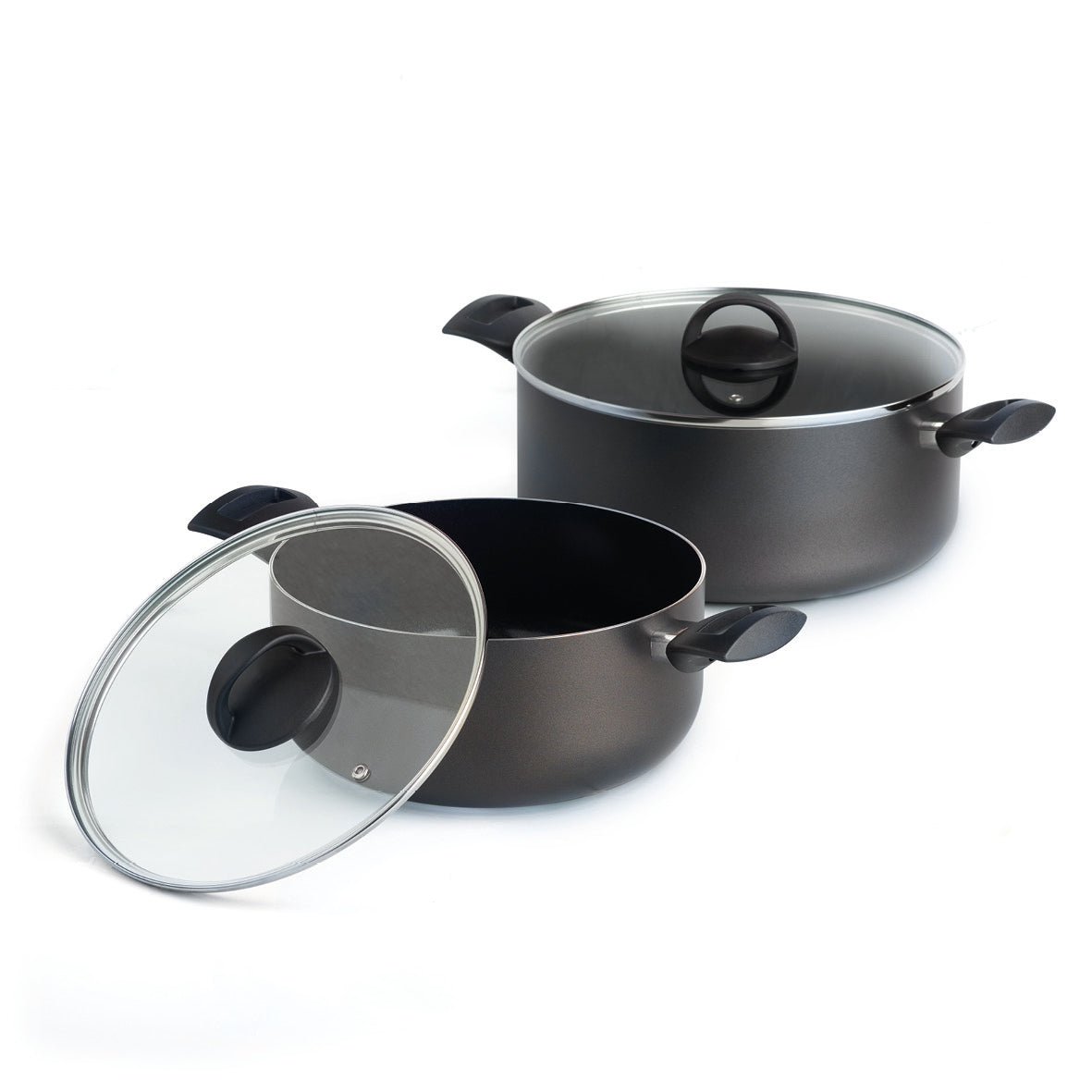 Set of 2 pots with lid Carbone Pro - ultra resistant and non-stick - aluminum - Black
