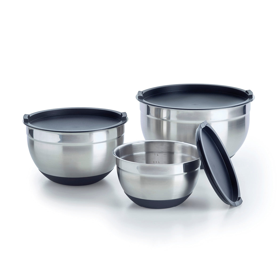 Set of 3 stainless steel mixing bowls with lid - 16 + 20 + 24 cm