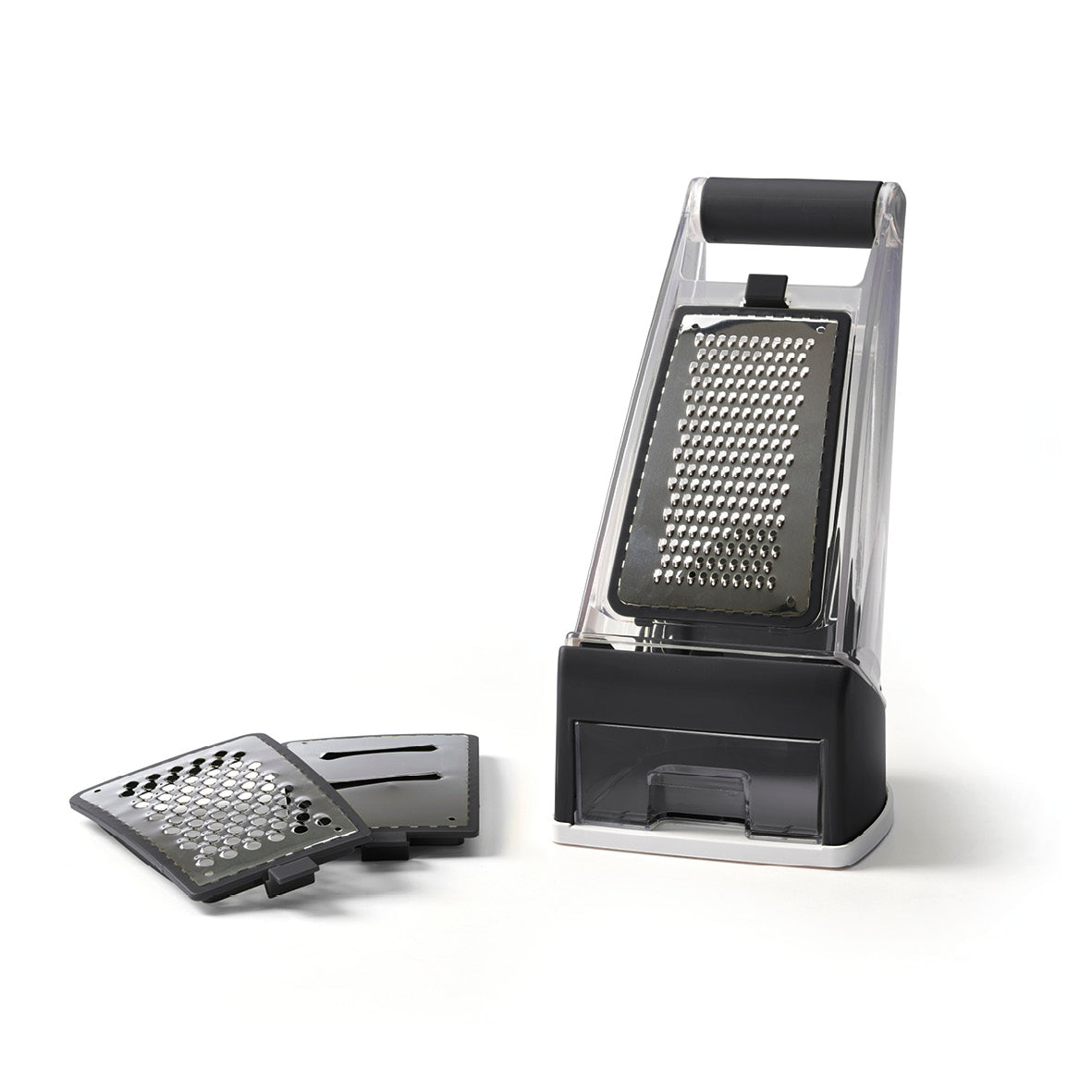 Vegetable slicer set with container - grey/black - 13.5 x 16 x 28.5 cm