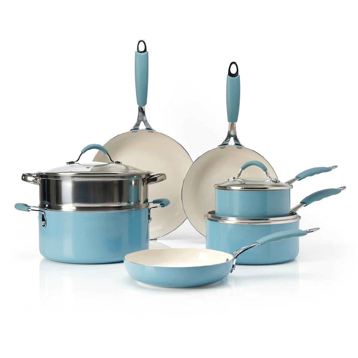 Set of 10 cookware pieces with lids – aluminum blue - Ø 16/20/24/26/28 cm