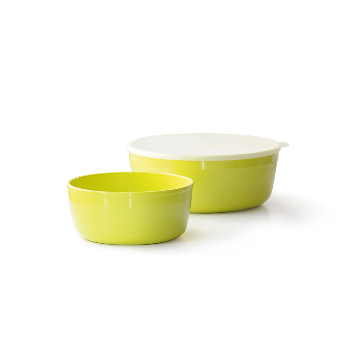 Set of 2 round food containers with lid - 1300 ml + 2500 ml Lime green