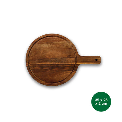 Round cutting board with handle - Acacia - Wood