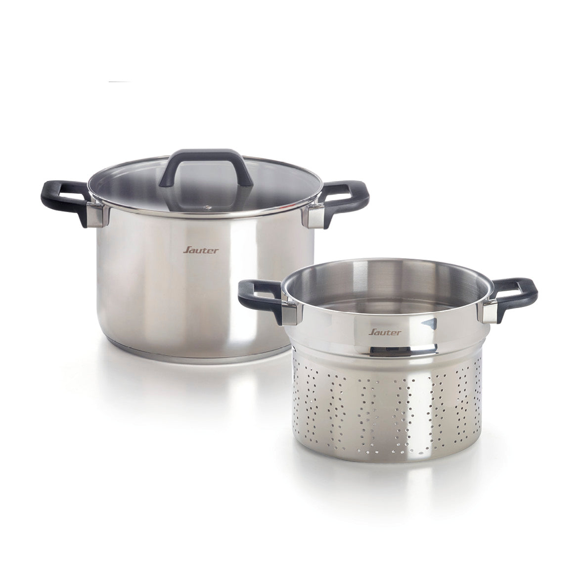 Pasta pot with insert Qulinox - Triple Bottom - Stainless steel - with lid - Silver