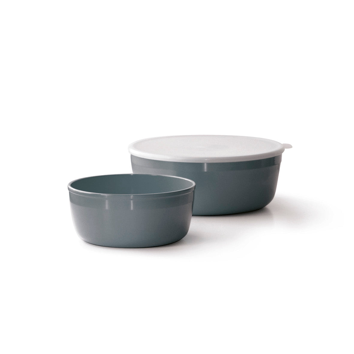 Set of 2 round food containers with lid - 1300 ml + 2500 ml Grey