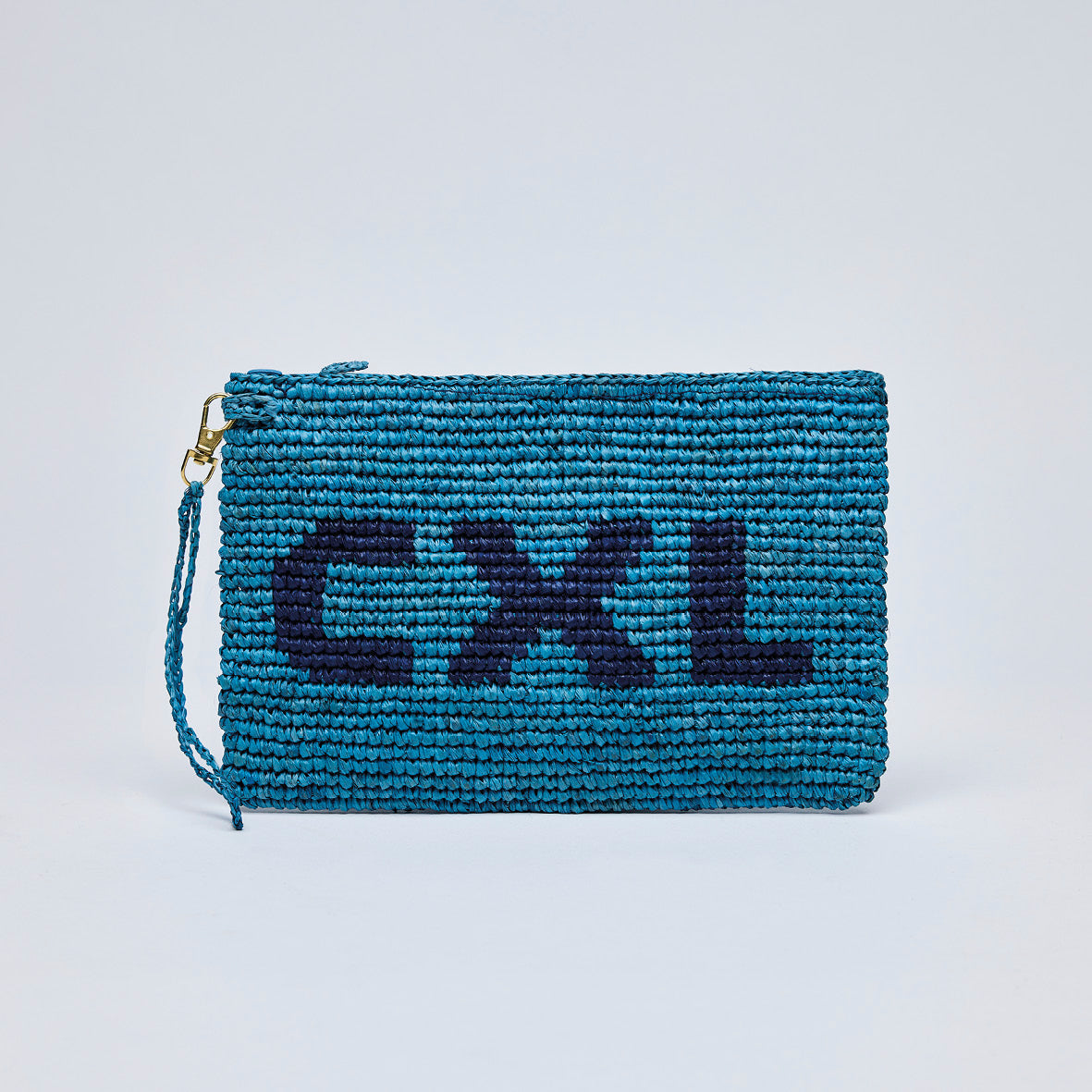 Pouch in raffia Blue