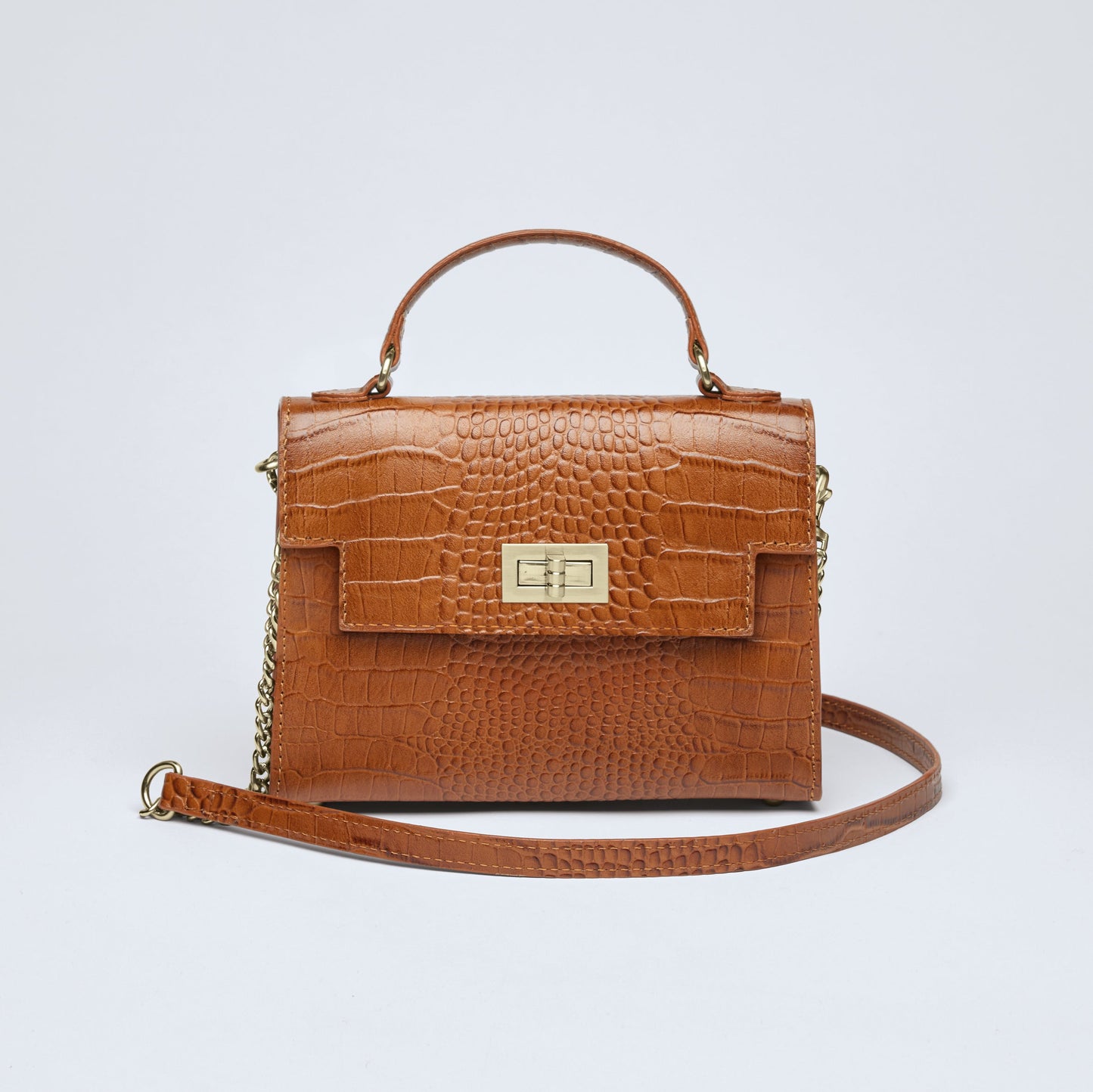 Croco leather handbag Monceau Cognac
