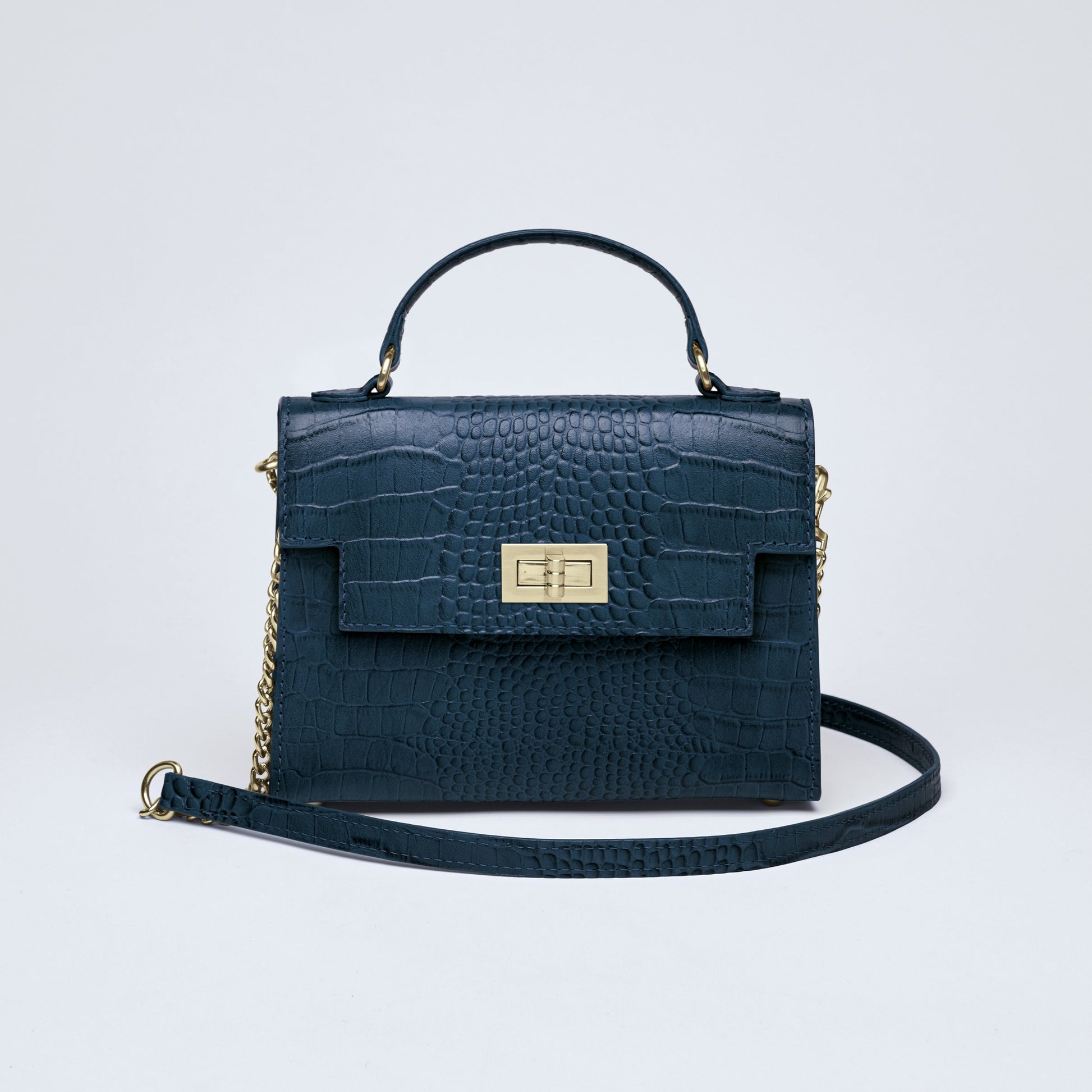 Croco leather handbag Monceau Navy blue