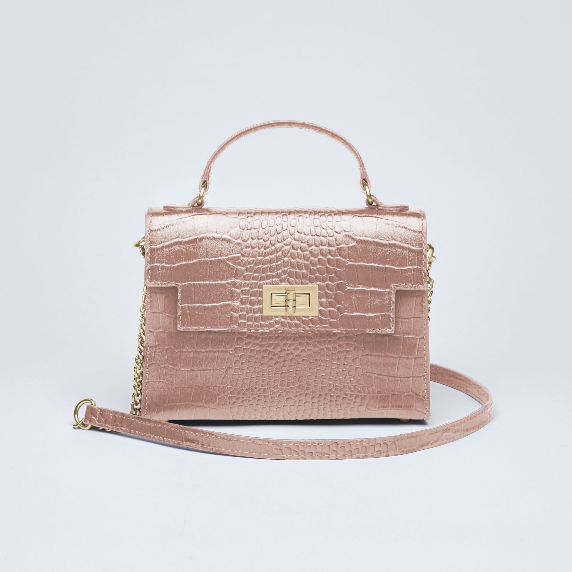 Croco leather handbag Monceau Old Rose