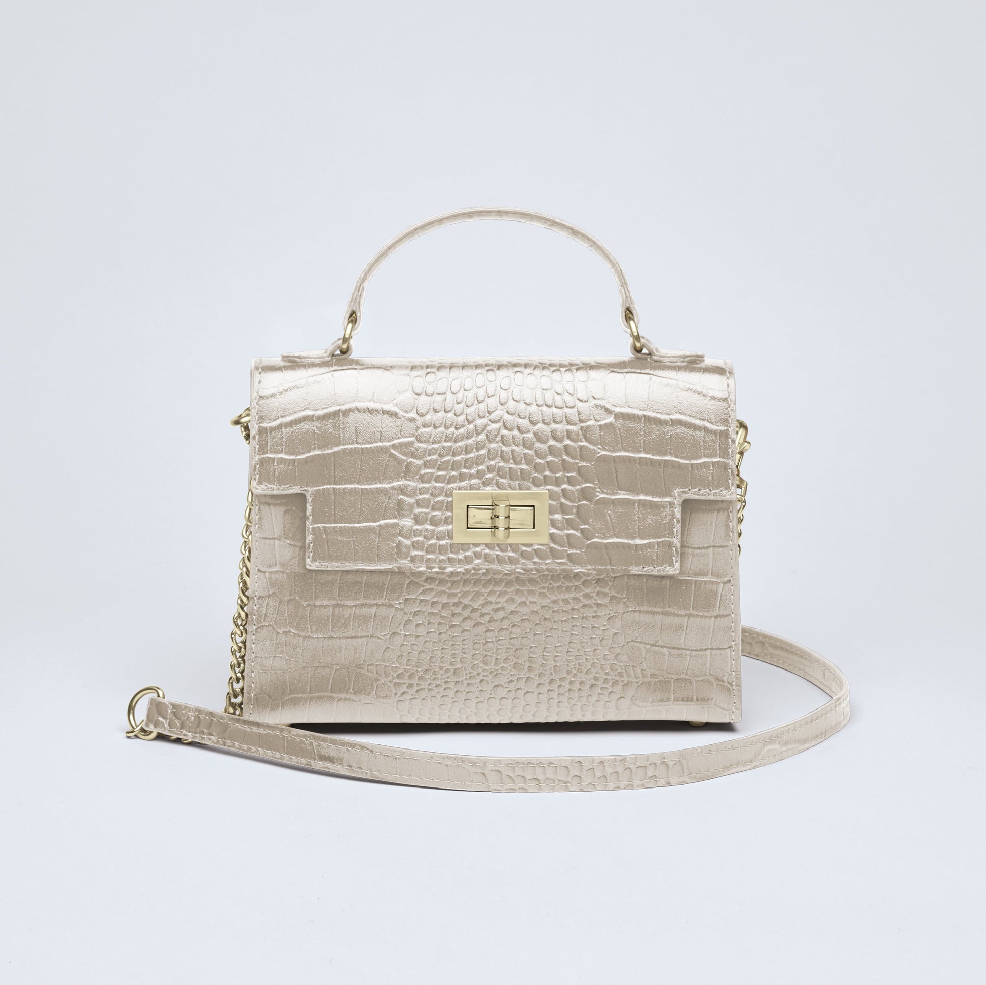 Croco leather handbag Monceau Taupe