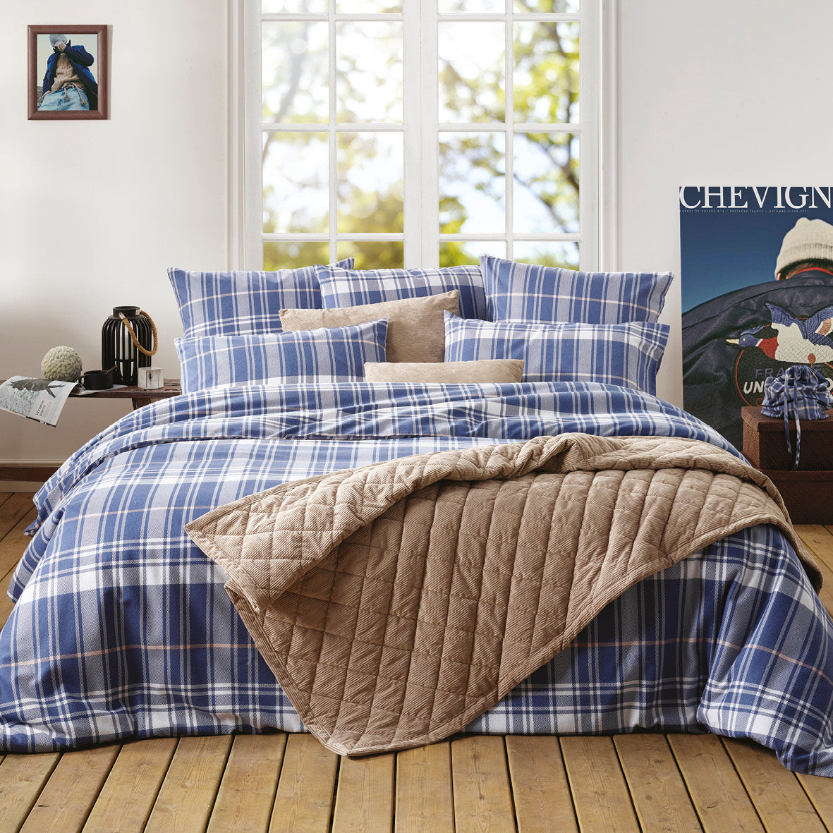 Duvet cover flannel checkered - Dark blue