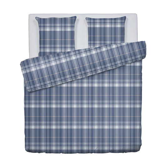 Duvet cover + pillowcase flannel checkered - Dark blue