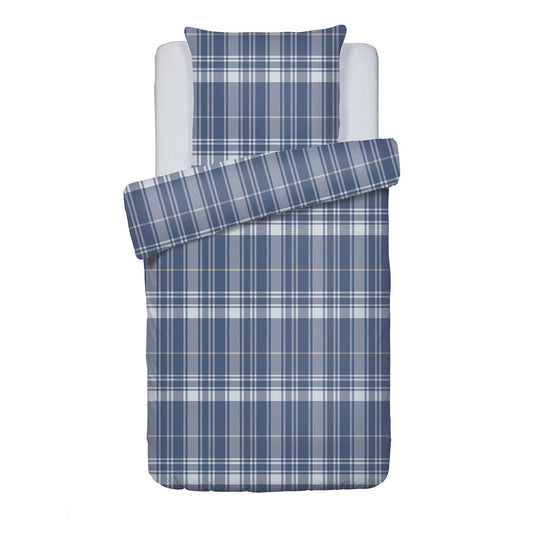 Set of 2 duvet covers + 2 pillowcases flannel checkered - Dark blue 2 x (135 x 200 cm) + 2 x (80 x 80 cm)