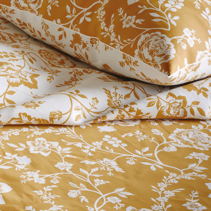 Duvet cover + pillow case percale cotton flowers - Yellow