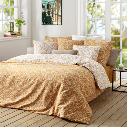 Duvet cover + pillow case percale cotton flowers - Yellow