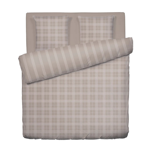 Duvet cover + 2 pillowcases percale cotton checkered - Taupe