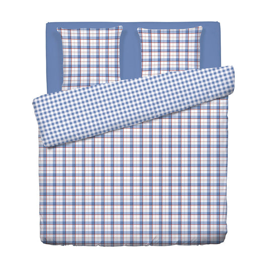 Duvet cover + 2 pillowcases percale cotton checkered - Light Blue