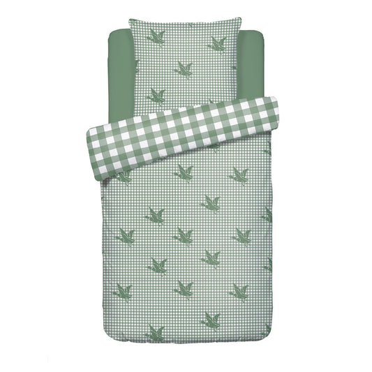 Set of 2 duvet covers + 2 pillowcases cotton - Vichy Ducks Green 2 x (135 x 200 cm) + 2 x (80 x 80 cm)