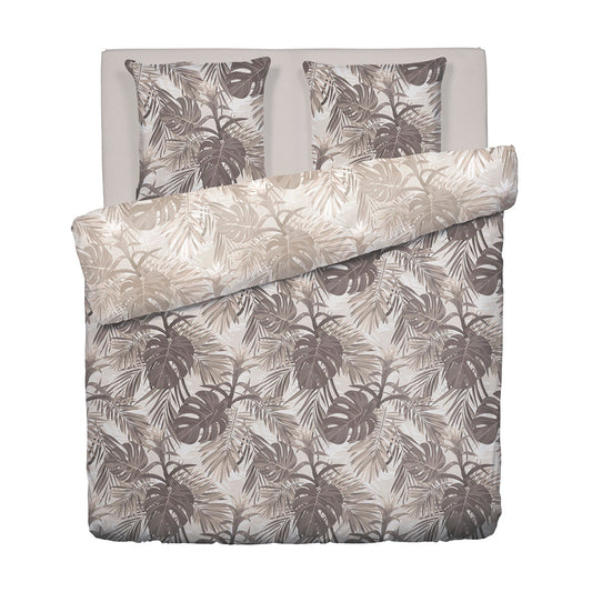 Duvet cover + pillowcase(s) cotton satin - Jungle Taupe 260 x 240 cm + 2 x (63 x 63 cm)