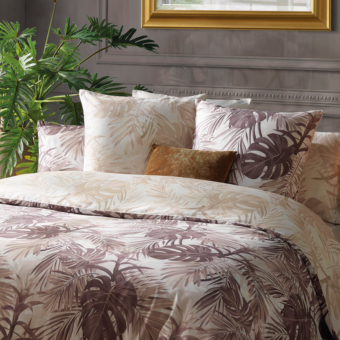 Set of 2 pillowcases cotton satin - Jungle Taupe