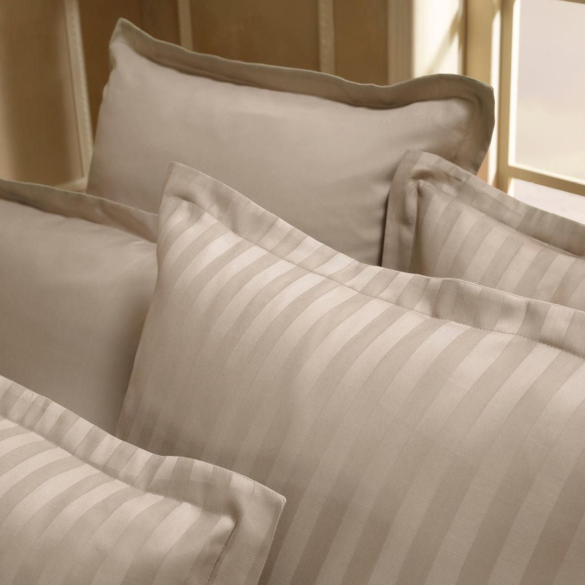 Duvet cover + pillowcase(s) cotton satin - Jacquard woven stripe - Taupe