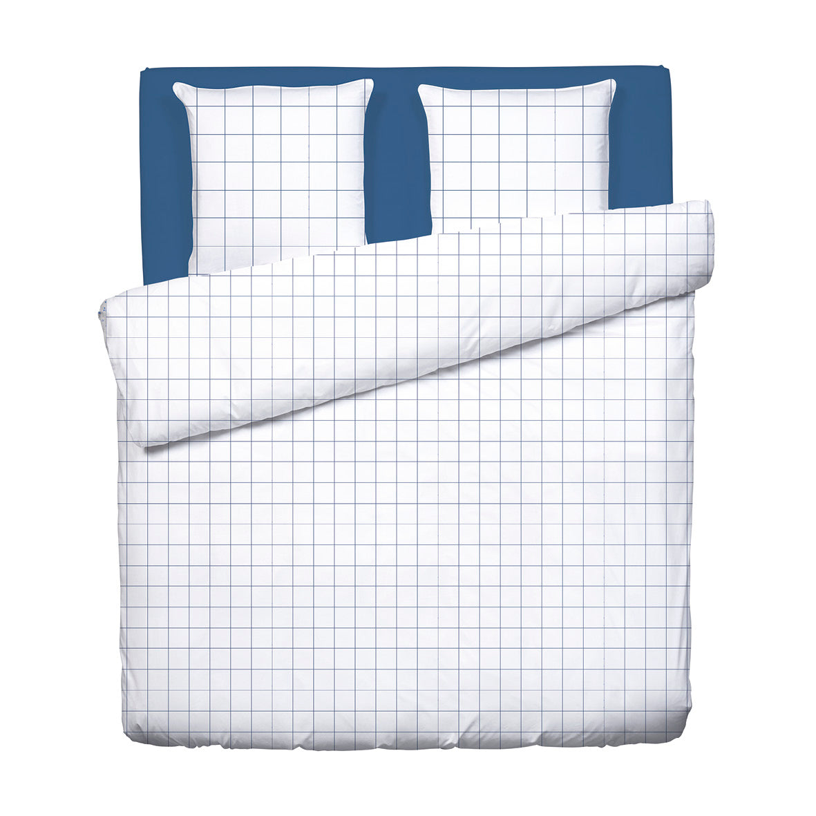 Duvet cover + pillowcase(s) cotton satin - Motif à carreaux White