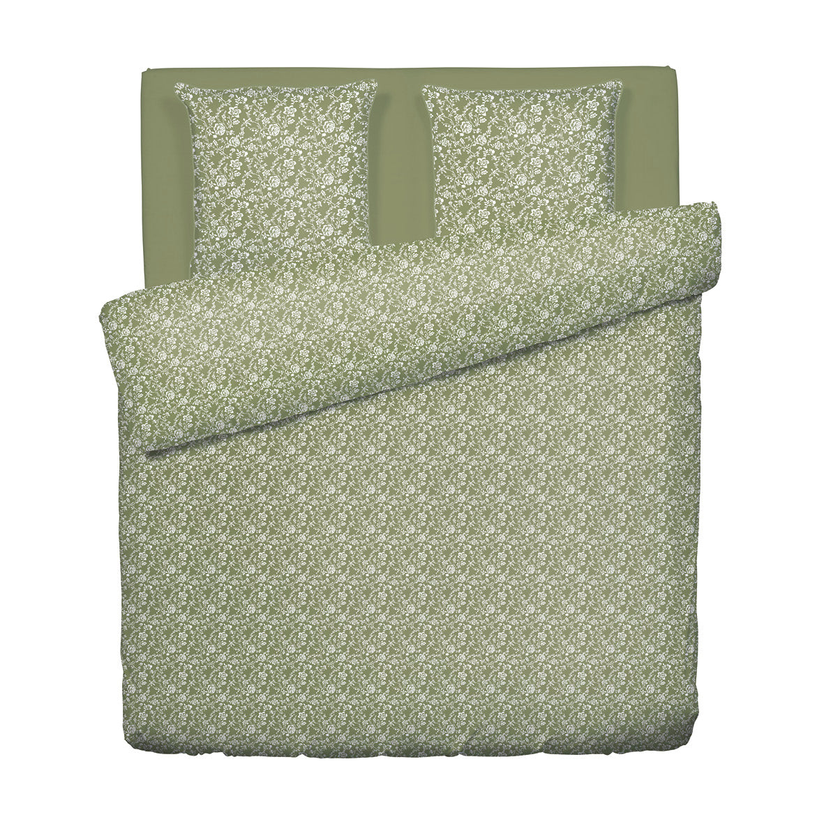 Duvet cover + pillowcase(s) cotton satin - Fleurs Green