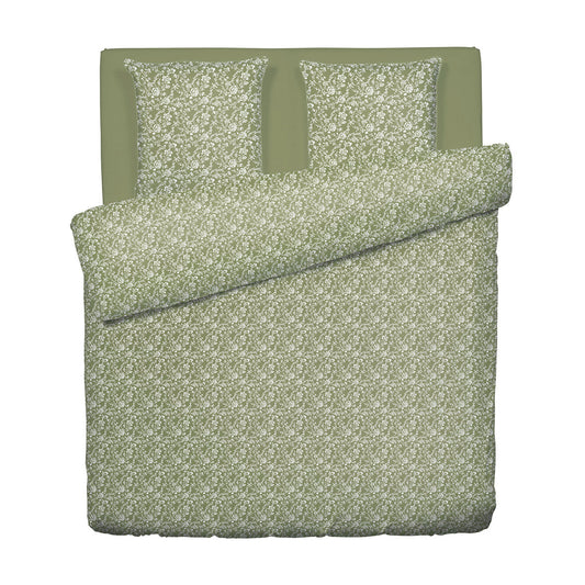 Duvet cover + pillowcase(s) cotton satin - Fleurs Green