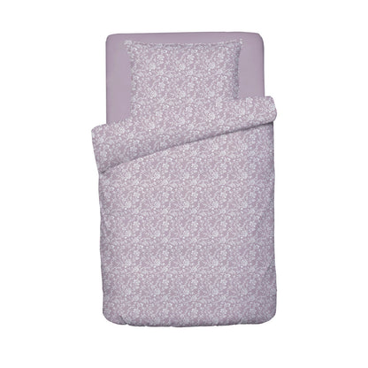 Duvet cover + pillowcase baby cotton satin - Fleurs Lavender